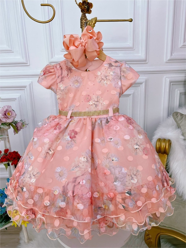 Vestido Bebê Rosa Pérolas Princesa Menina Bonita, Casamento