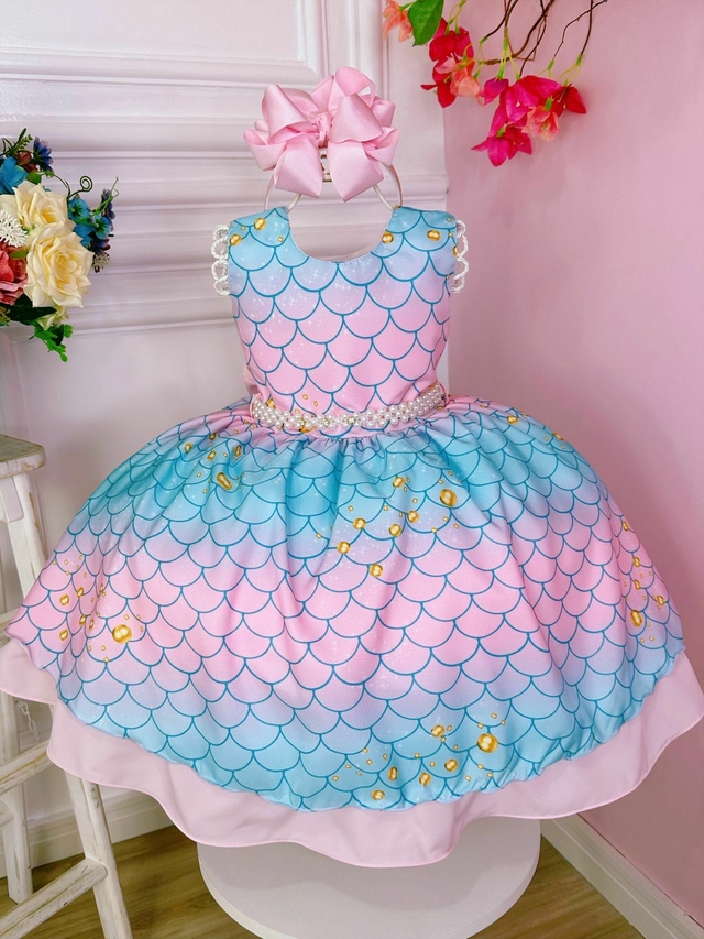 Vestido Sereia Infantil - Ótimo para festa Infantil - Acompanha