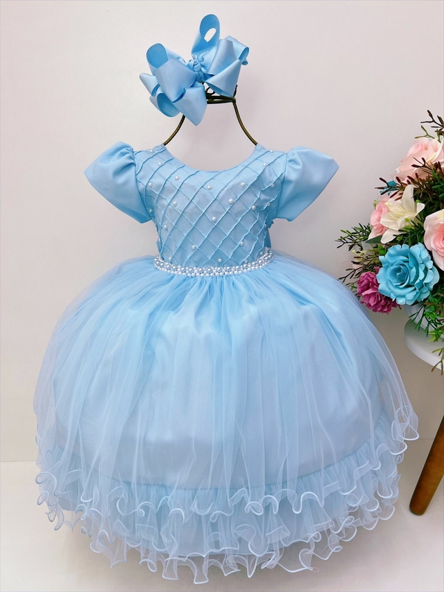 Vestido Princesa Cinderela Azul C/ Peito Strass 4 ao 12 - Petecolá kids