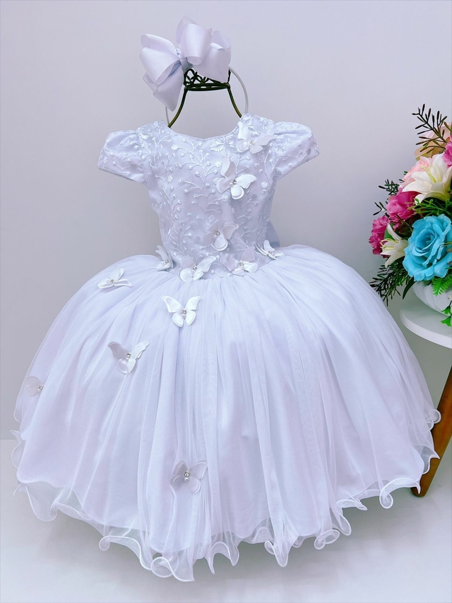 Vestido Infantil Rosa C/ Renda de Borboletas Dama Princesas