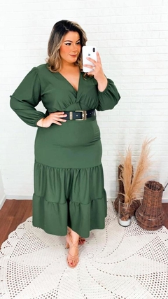 VESTIDO MANGA LONGA COM CINTO - VERDE - comprar online