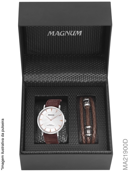 Relógio Couro Magnum MA34932O Prata/Marrom - Compre Agora