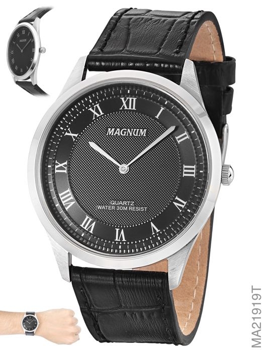 Relógio Magnum Social Masculino MA21919T Pulseira de Couro Preto