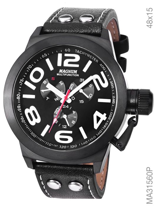 Relógio Masculino Preto Pulseira Couro Magnum Ma31542J