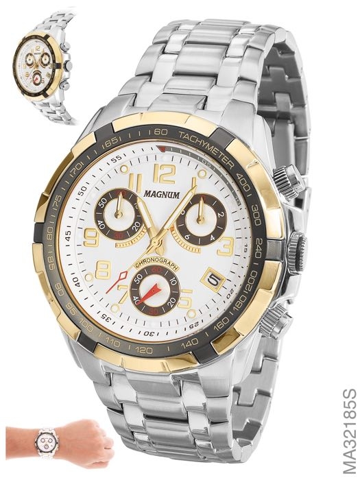 Relógio Magnum Steel Masculino MA32185S Pulseira Aço Prata Multifunção