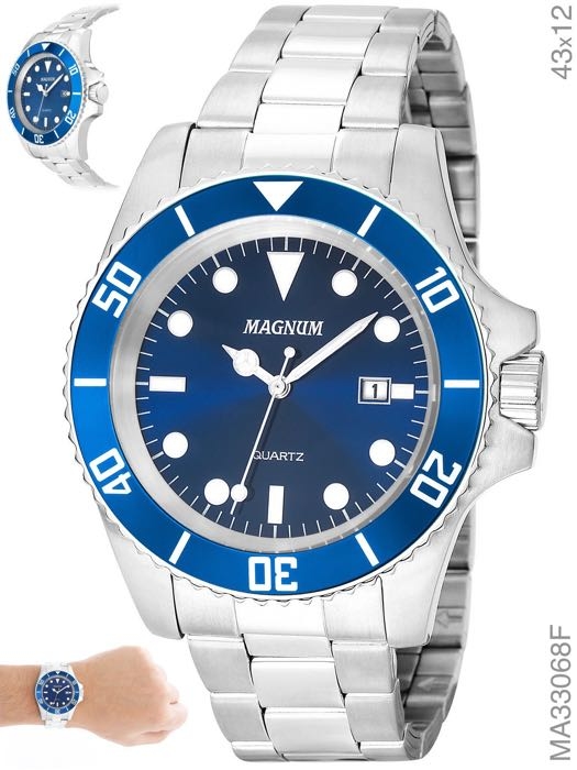 Relógio Magnum Steel Masculino MA32185S Pulseira Aço Prata Multifunção