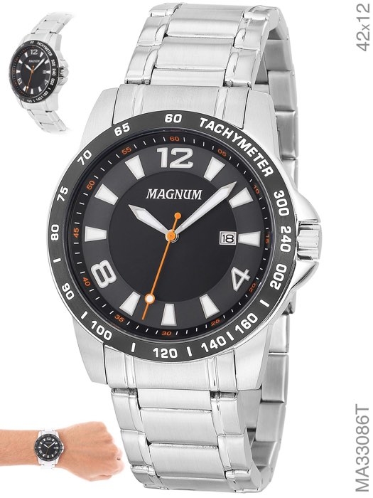 Relógio Magnum Masculino Prata Aço Inox Calendário MA33086T - Imperial  Relógios