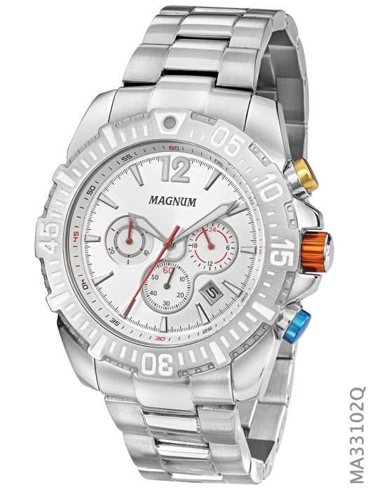 Relógio Magnum Masculino Cronógrafo MA33102Q Pulseira Aço Prata