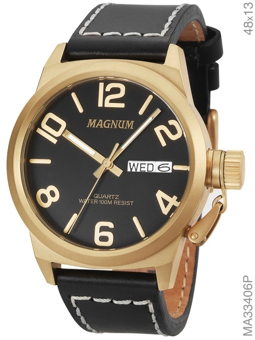 Relógio Magnum Analógico Masculino Dourado Pulseira de Couro