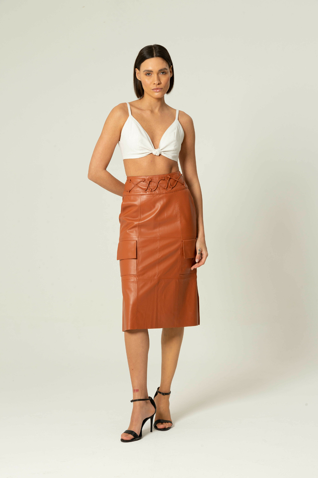 Tan leather hot sale pencil skirt