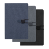 Caderno de anotações com elástico capa dura personalizada e em tecido poliéster
