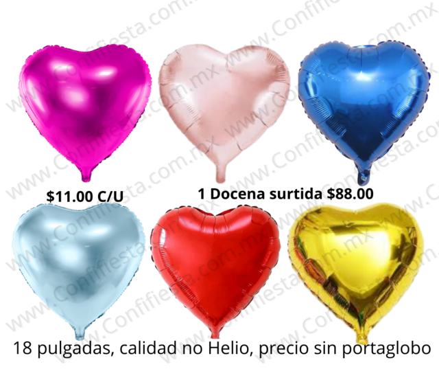 DOCENA Globos Corazón Unicolor 18 Pulgadas (45 Cms) SURTIDA