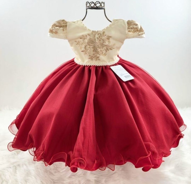 Vestido de daminha vermelho com dourado cheap