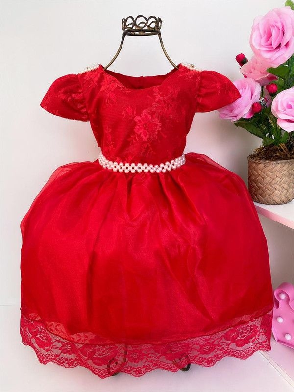 Vestido infantil festa vermelho 2024 luxo