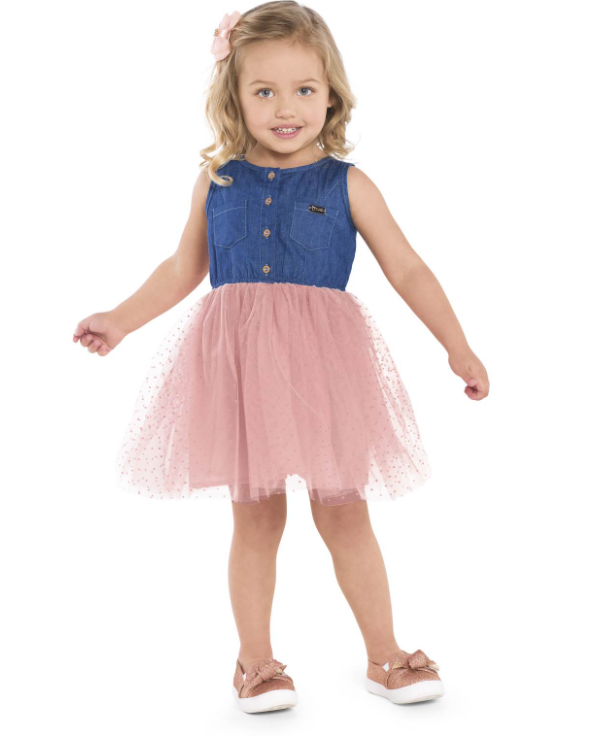 Vestido orders infantil jeans com tule