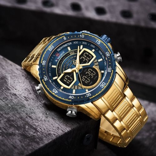 Rel gio Masculino Naviforce 9189 Dourado Militar Original