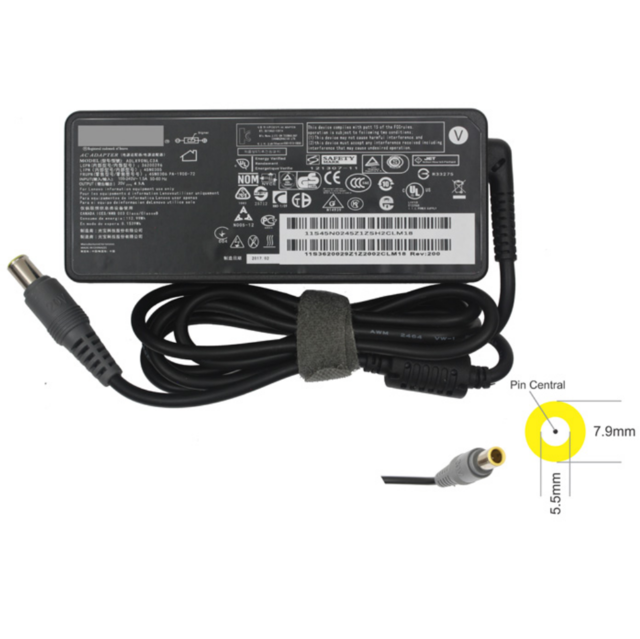 Cargador de punta amarilla con pin central para laptop, compatible