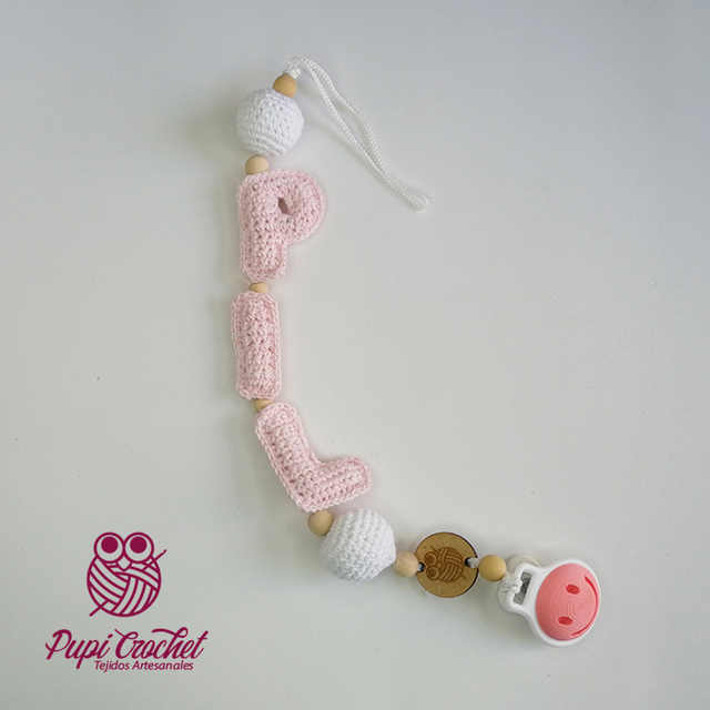 Porta chupete Personalizado - Crochet Rosa viejo