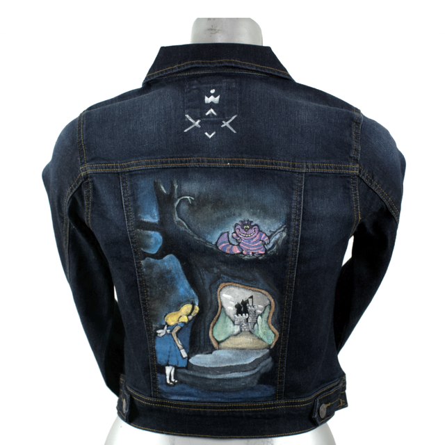 Alice in Wonderland Hand Painted Denim Jacket S