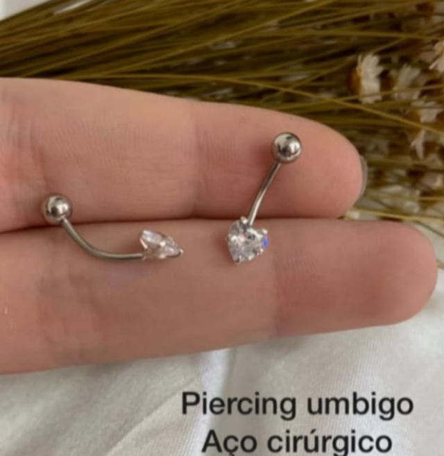 Piercing Umbigo Aço Cirúrgico Ponto de Luz e Coração