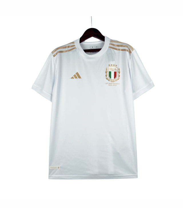 Camisa Italia Aniversario de 125 anos 23 24 Torcedor Adidas Masculina Branca e Dourado