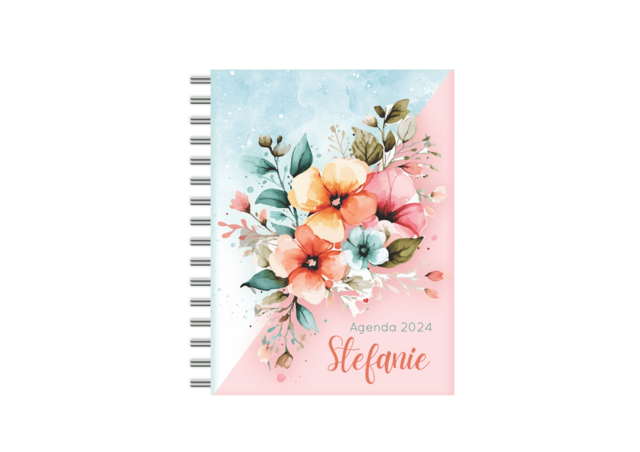 AGENDA FLORAL AZUL E ROSA 2024