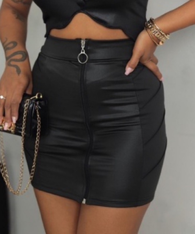 Saia couro fake shop com ziper