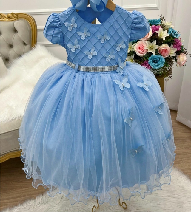 Vestido Princesa Belli Anabel Jardim Encantado Azul Bebe - Roupa  Infantil