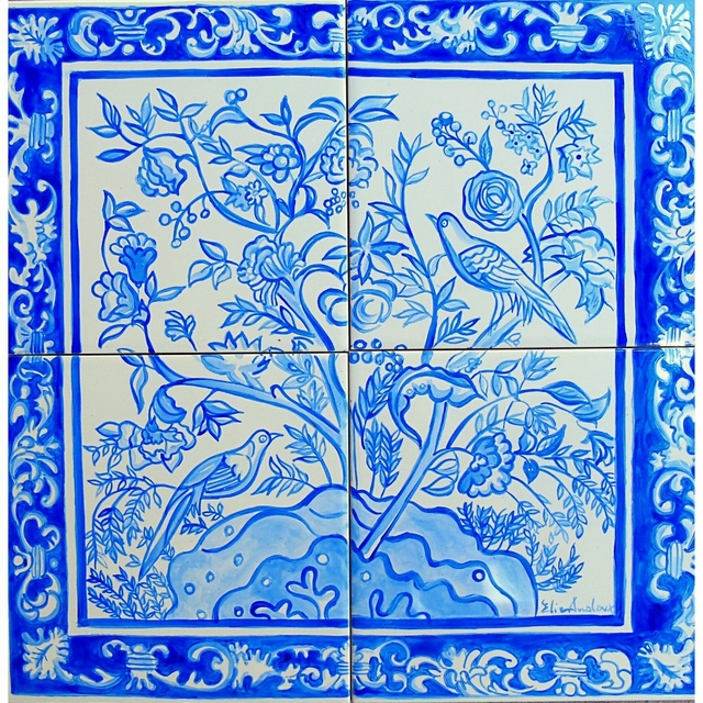 Painel Decorativo Cobra Azul - Quadrado - Rei do Azulejo