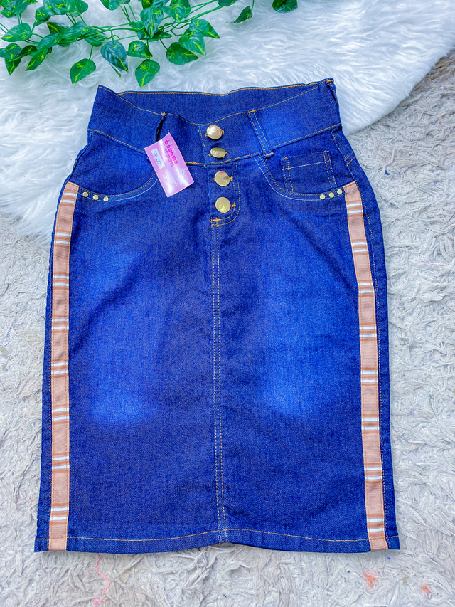 Saias jeans com sales listras laterais