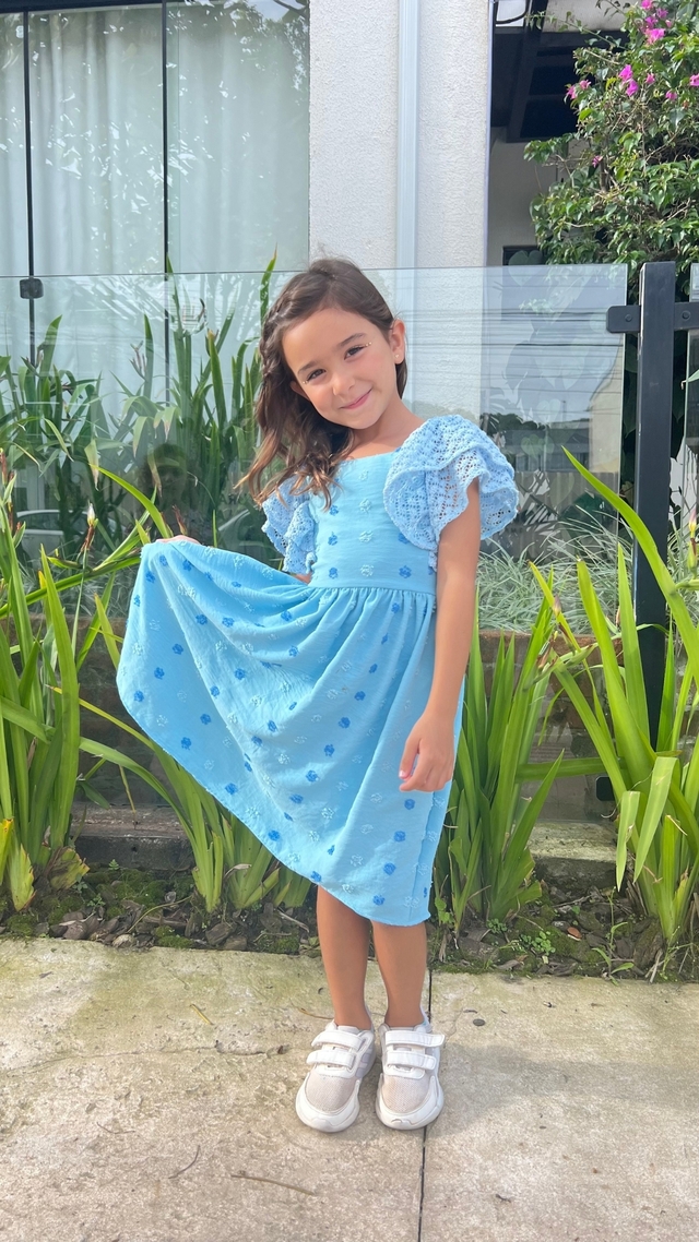 Vestido Para Meninas de 2 a 10 Anos Estampado Azul Em Viscose em