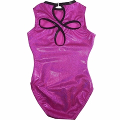 Leotardo Gimnasia niña, Modelo 18640-33-Rosa - Glitter Rosa fucsia con espalda en flor, bies en cuello y corte con bies en línea en el busto - online store