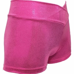 Image of Short deportivo para niña en tela glitter, con Corte en V y largo 1.5