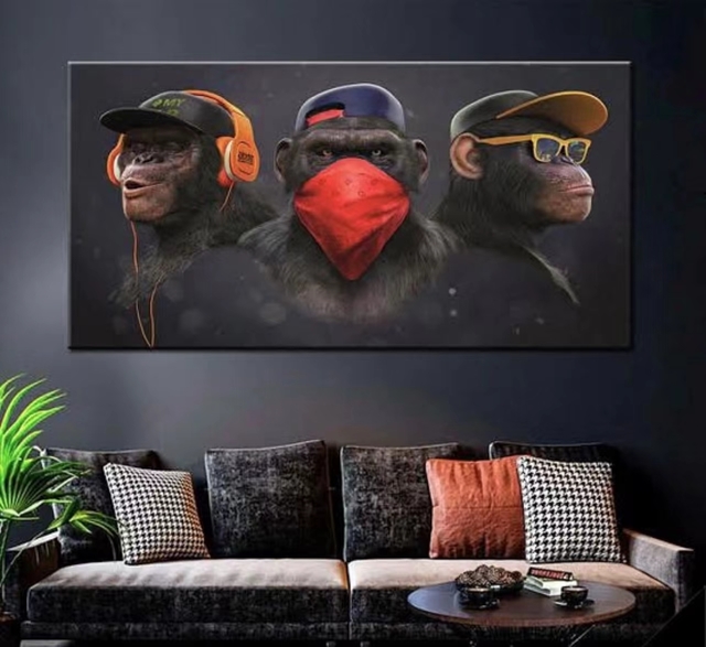 Quadros Decorativos - 3 Telas - Macacos Engraçados - 70x40cm