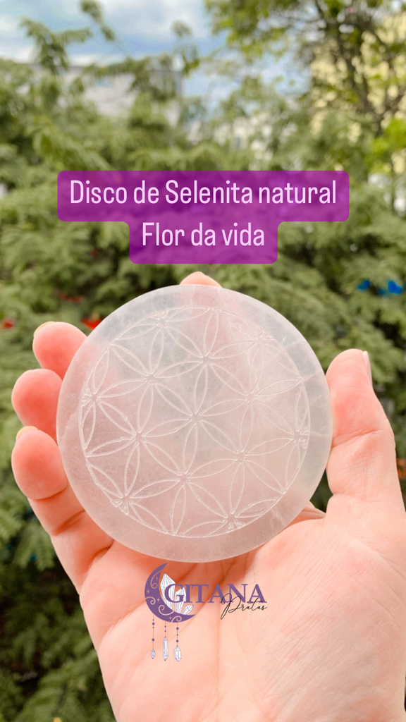 Placa De Selenita Redonda Natural Cristal Pedra S Mbolos Da Flor Da