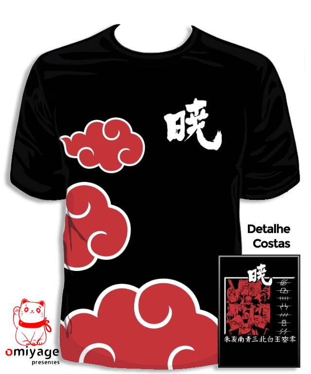 Camiseta Anime Naruto Akatsuki Nuvem Vermelha Blusa Branca
