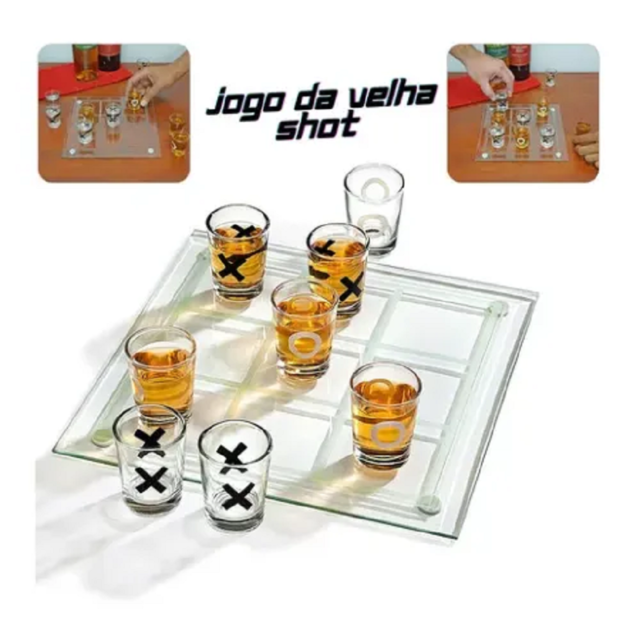 Jogo Shot Drink Jogo Da Velha Tabuleiro 9 Copos 10ml Perdeu Bebeu