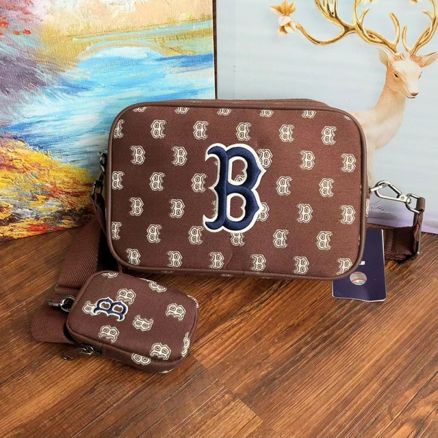 MLB Monogram Embo Boston Red Sox Hobo Bag Hand Bag MLB Logo Shoulder Bag  Brown