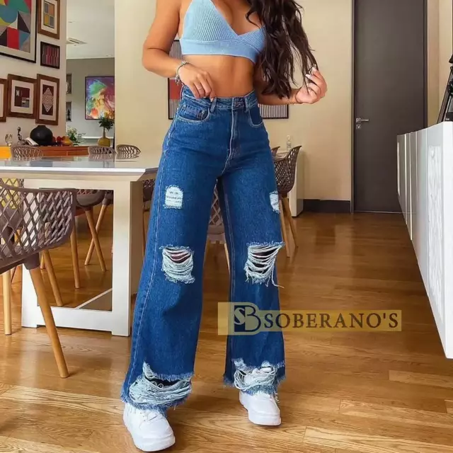 Calça Wide Leg Cargo Jeans Feminina Pantalona - 100% Algodão Qualidade  Premium Jeans Grosso