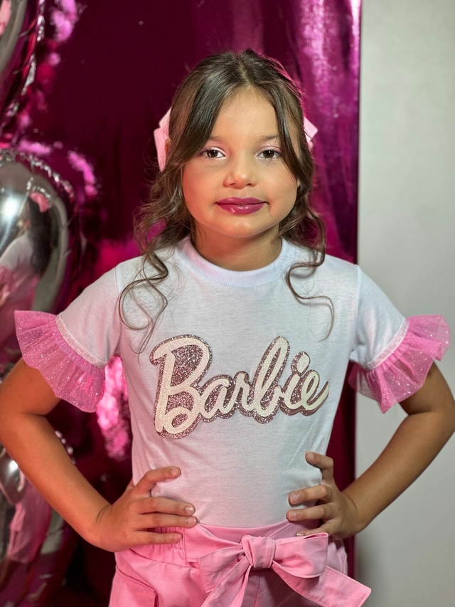 Vestido Manga Longa Infantil Fakini Barbie - Rosa