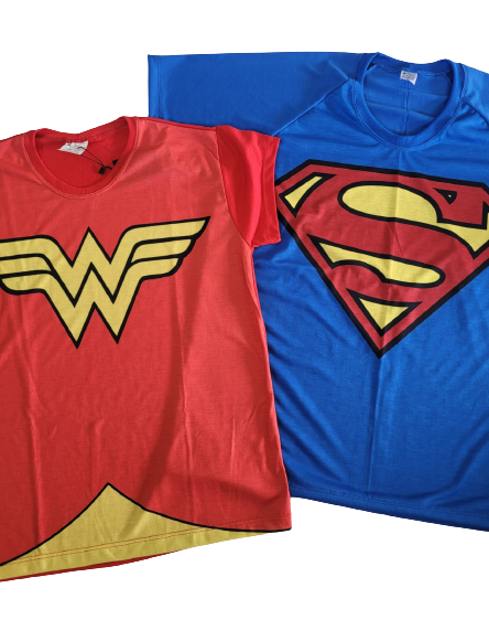 Kit 3 camisetas de Carnaval Superman e Mulher Maravilha