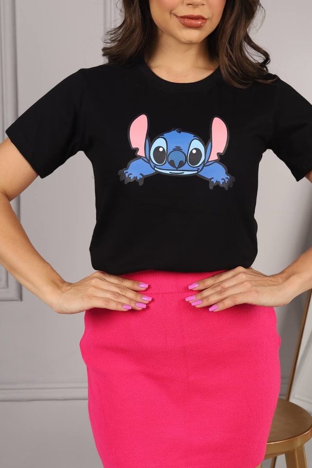 Disney Camiseta feminina Lilo & Stitch com desenho colorido com texto,  Preto, G