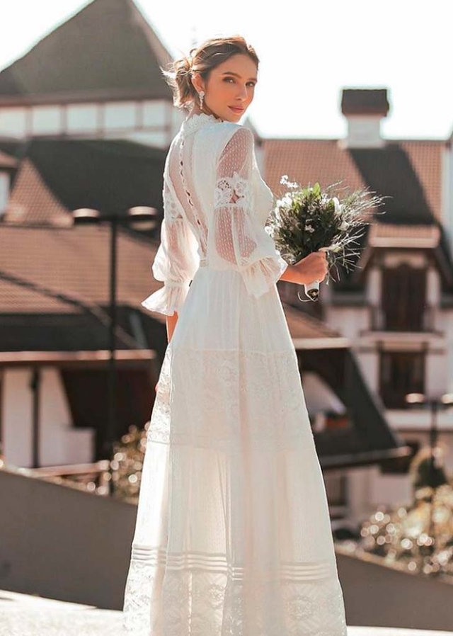 Vestido de casamento de best sale renda longo