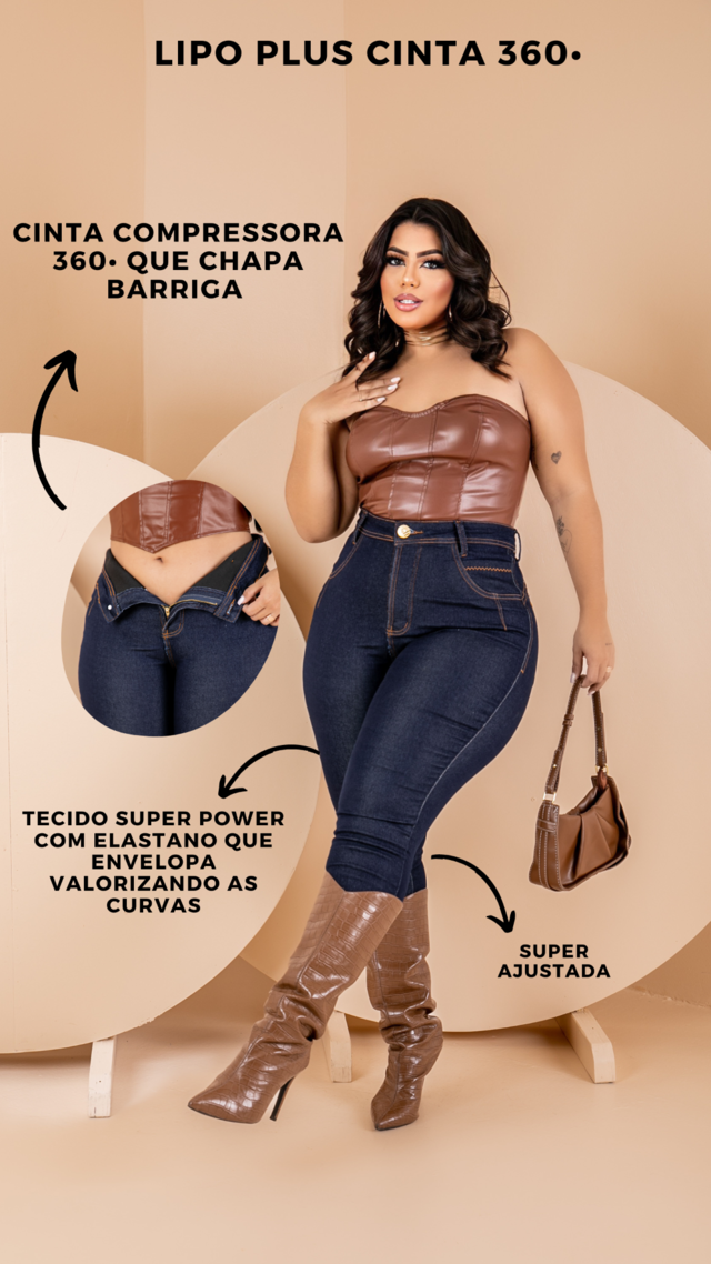 Calça jeans com cinta embutida plus size discount
