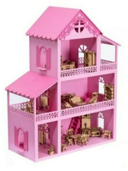 Casinha De Boneca Rosa E Pink Mdf M Veis Cru Parquinho Montada