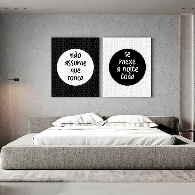 Conjunto 2 Quadros Decorativos Quarto Casal - Frase Humor, Ronca e Se