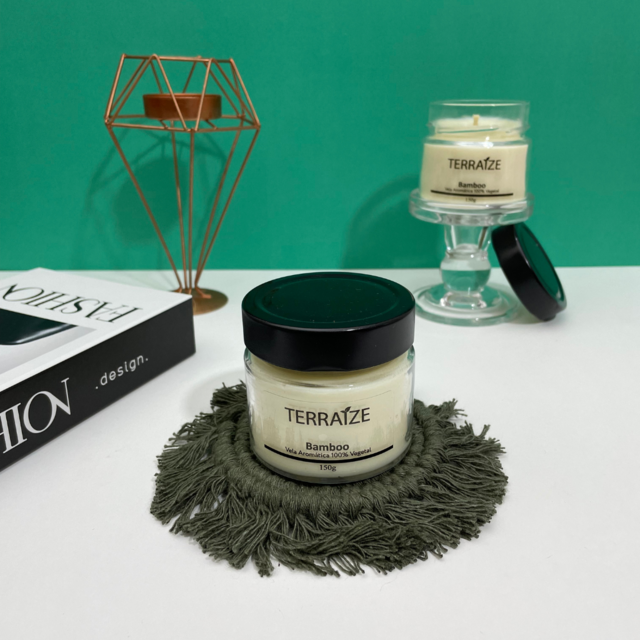 Vela Aromática Bambu Vidro Verde Com 2 Pavios - Botânica Velas