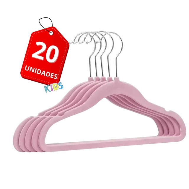 Kit 20 Cabides Veludo Laço Rosa Infantil + 20 Cabides Pink em Promoção na  Americanas