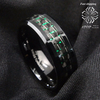 Jóias masculinas anel de tungstênio com fibra de carbono 8mm preto e verde cas