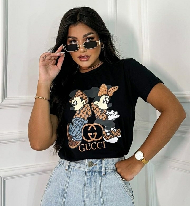 T Shirt Mickey e Minnie Gucci